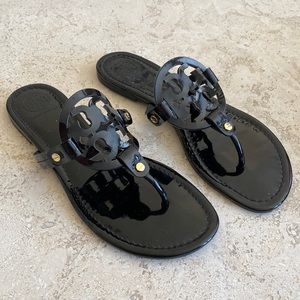 Tory Burch Miller Sandal, black patent, size 9